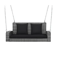 2-Person Patio Pe Wicker Hanging Porch Swing Bench Chair Cushion 800 Pounds