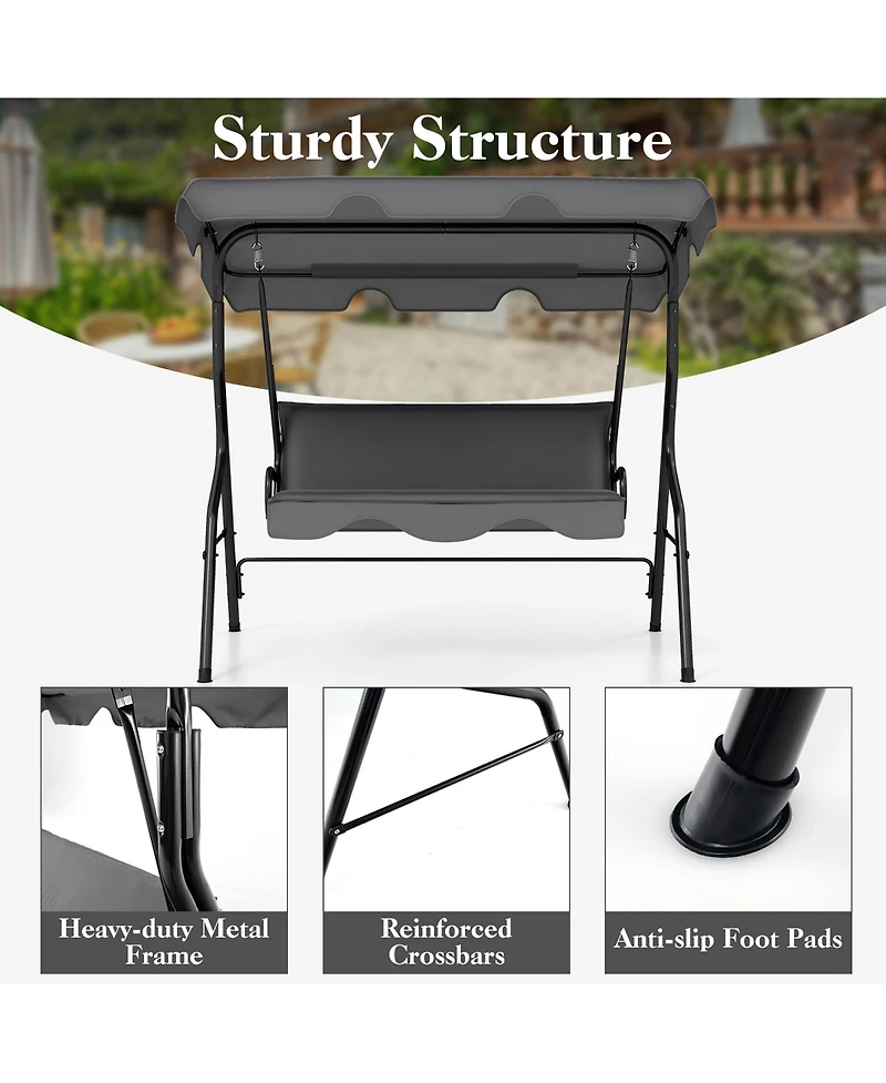 Gymax 3-Person Swing Chair Porch Seat w/ Adjustable Canopy Removable Cushion