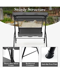 Gymax 3-Person Swing Chair Porch Seat w/ Adjustable Canopy Removable Cushion