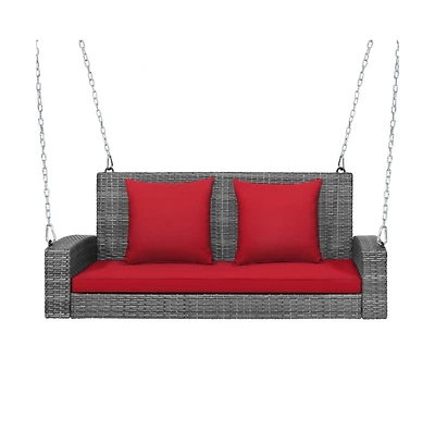 2-Person Patio Pe Wicker Hanging Porch Swing Bench Chair Cushion 800 Pounds