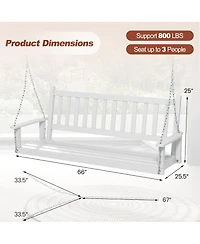Gymax 5FT Wooden 3-Person Porch Swing Chair w/ Adjustable Galvanized Metal Chains