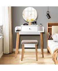 Wooden Makeup Dressing Mirror Table Set with Drawer