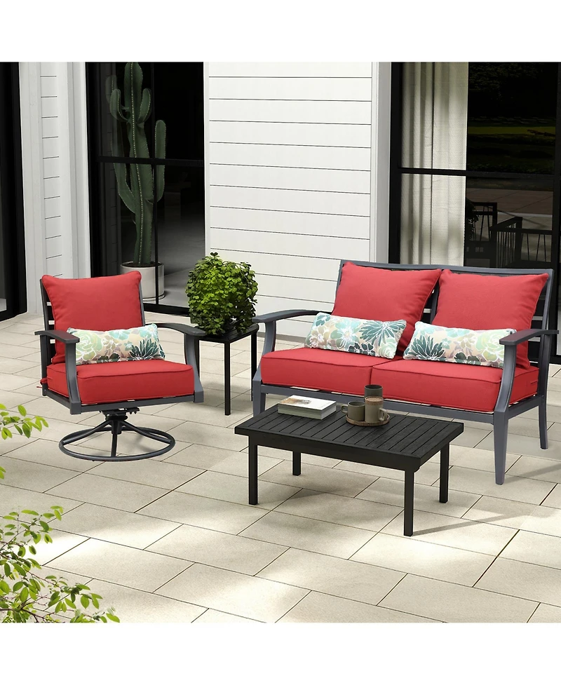 Aoodor 23'' x 26'' Outdoor Deep Seat Chair Cushion Set, Olefin Fabric, Slipcover with Sponge Foam, (Set of 2 Seats, 2 Backs, 2 Lumbar Pillows)