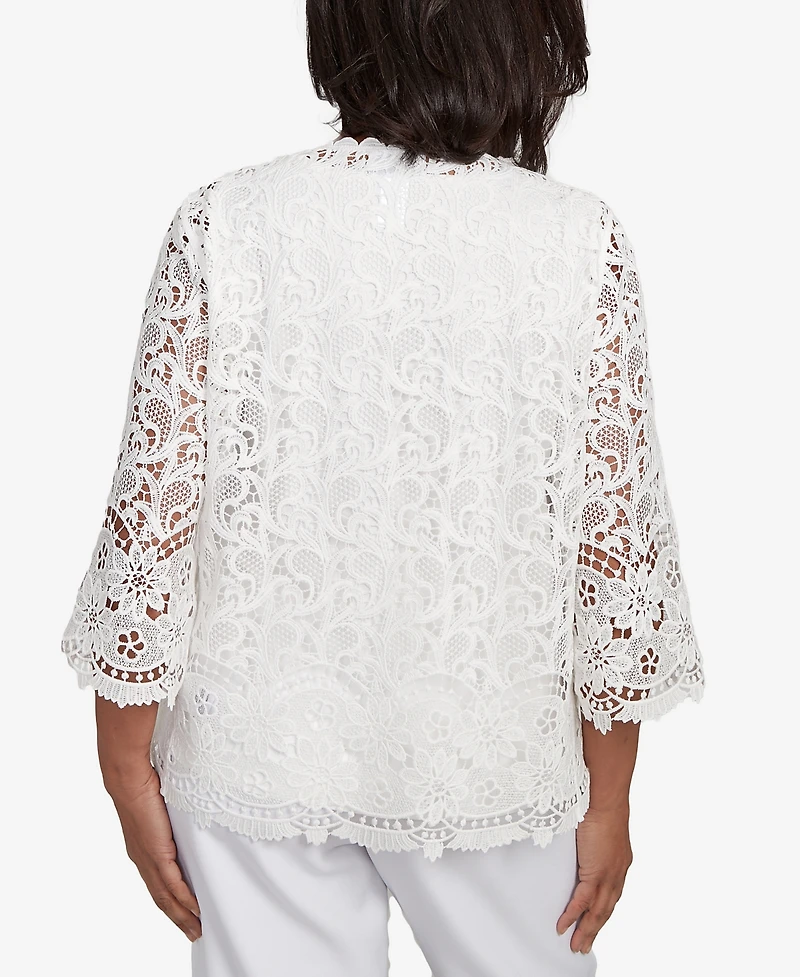 Alfred Dunner Petite Estate of Mind Embellished Lace Two One Top