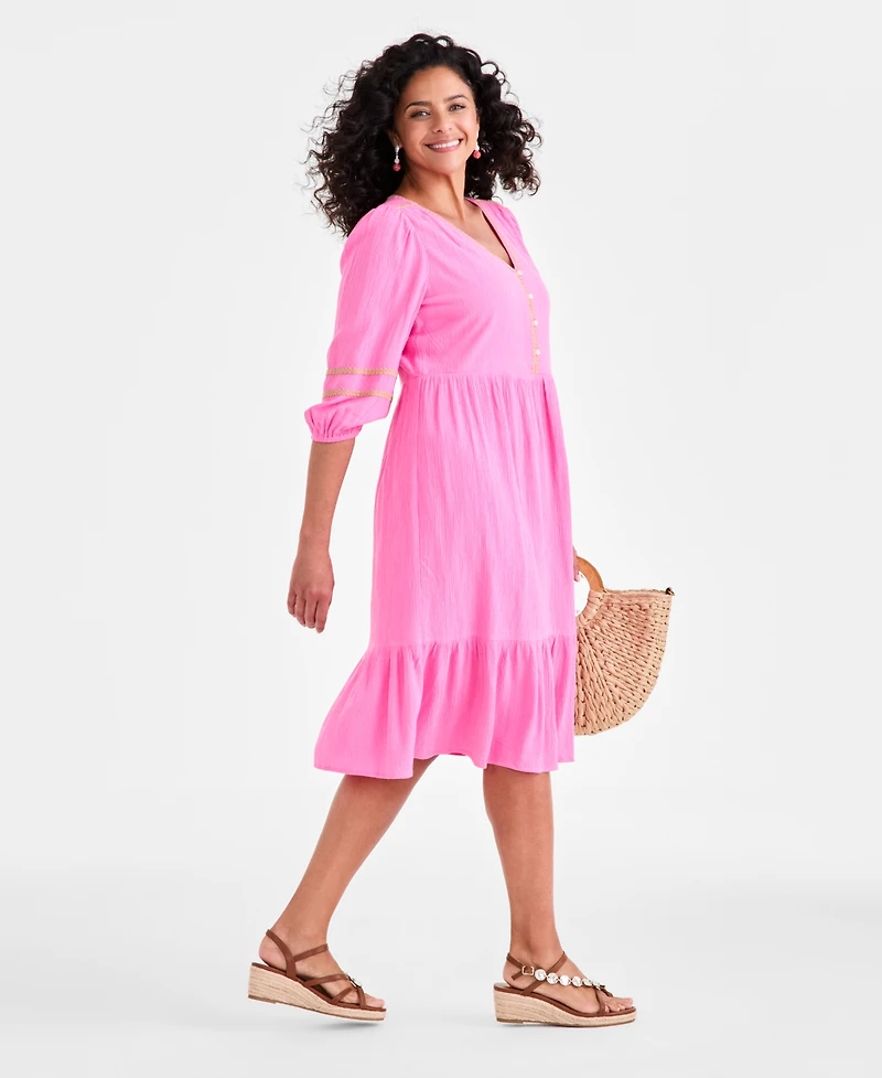 Style & Co Women's V-Neck 3/4-Sleeve Tiered Midi Dress, Exclusively at Macy's