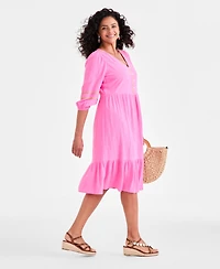 Style & Co Women's V-Neck 3/4-Sleeve Tiered Midi Dress, Exclusively at Macy's