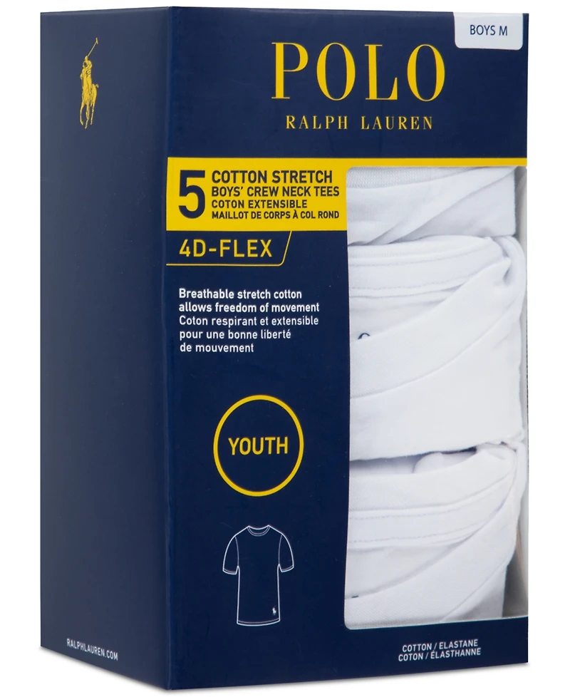 Polo Ralph Lauren Big Boys Crewneck Undershirts, 5 Pack