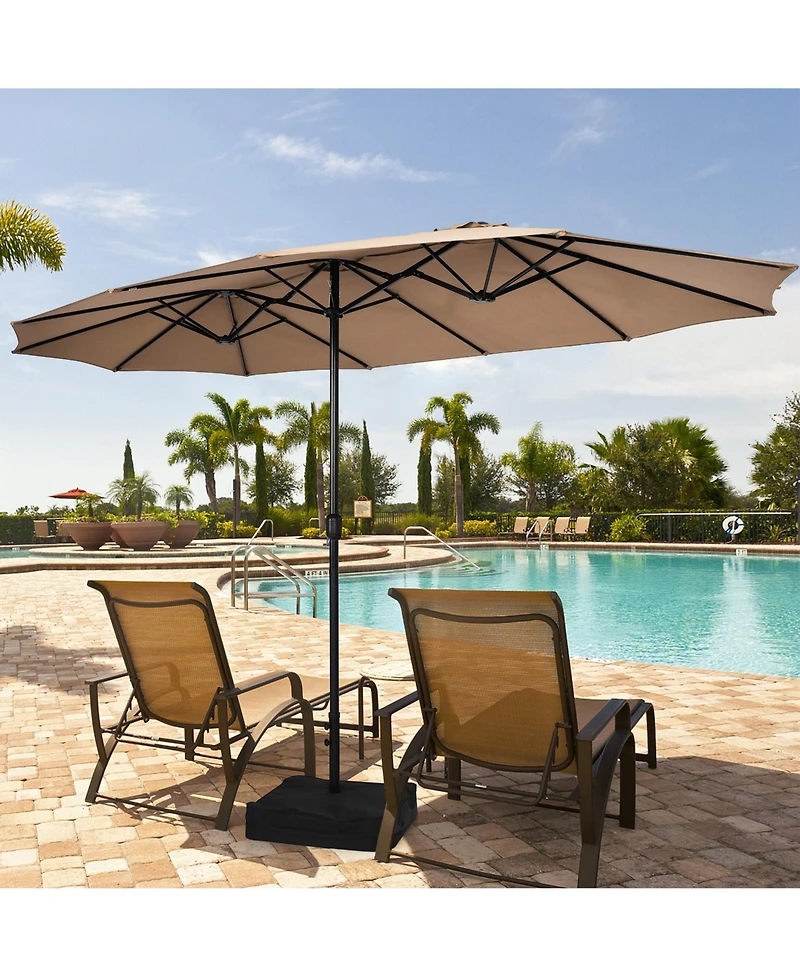Gymax 15 ft Double-Sided Patio Twin Umbrella Extra-Large Market w/ Base