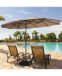 Gymax 15 ft Double-Sided Patio Twin Umbrella Extra-Large Market w/ Base