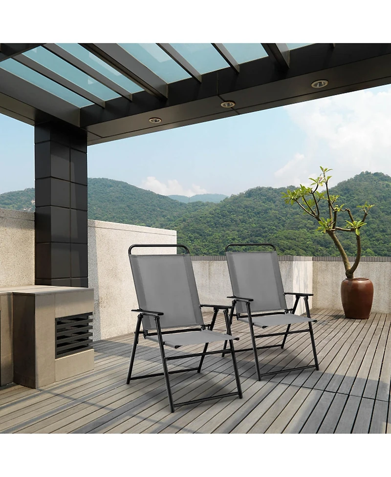 2pcs Patio Folding Sling Chairs Dining Armrest Backrest Outdoor Portable
