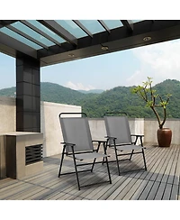 2pcs Patio Folding Sling Chairs Dining Armrest Backrest Outdoor Portable