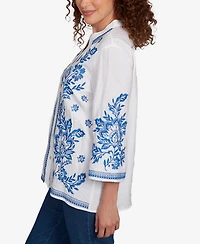 Ruby Rd. Petite Tidal Embroidered Button Front Top