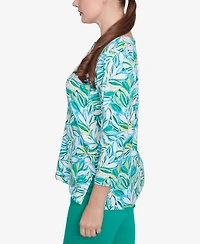 Ruby Rd. Petite Tossed Leaves Embellished Knit Top