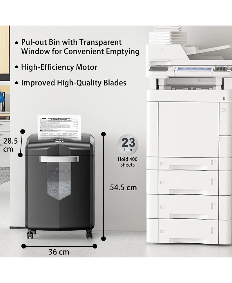 Bonsaii Paper Shredder, 18-Sheet 60-Minutes Shredder for Office Heavy Duty Cross-Cut Shredder with 6 Gallon Pullout Basket 4 Casters