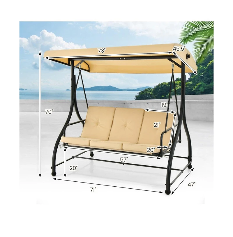 Mondawe 3 Seat Outdoor Porch Swing with Adjustable Canopy