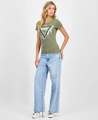 Guess Women's Palm-Print Triangle Logo T-Shirt