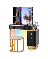 Vanity Table Set with Rgb Led Lights and Wireless Charging Station