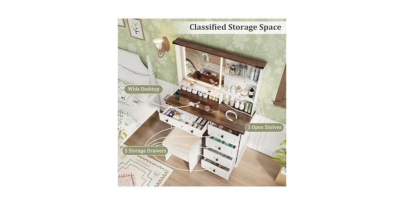 Farmhouse Vanity Set with Mirror and 3-Color Lighting