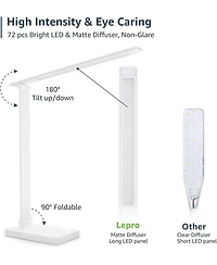 Lepro Led Desk Lamp with 9.5W 750LM Metal Touch Control , 5 Color Modes 5 Brightness Level, Eye Caring For Reading, Crafts, School Supplies, White