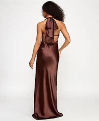 Katia Rae Juniors' Satin Cowl-Neck Halter Gown