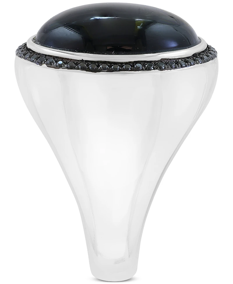 Effy Men's Onyx (17 x 12-1/2mm) & Black Spinel (1/4 ct. t.w.) Oval Statement Ring in Sterling Silver