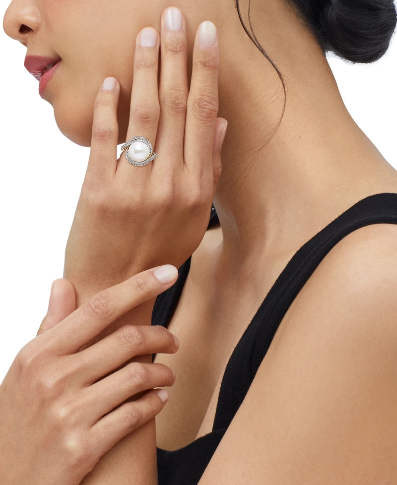 Honora Ming Freshwater Pearl (11-12mm) & Diamond (1/3 ct. t.w.) Statement Ring in 14k Yellow Gold