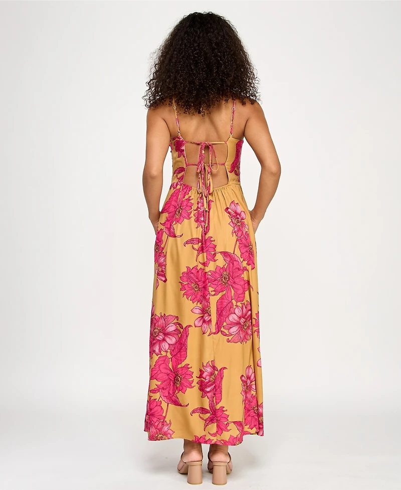 Katia Rae Juniors' Satin Printed Halter Maxi Dress