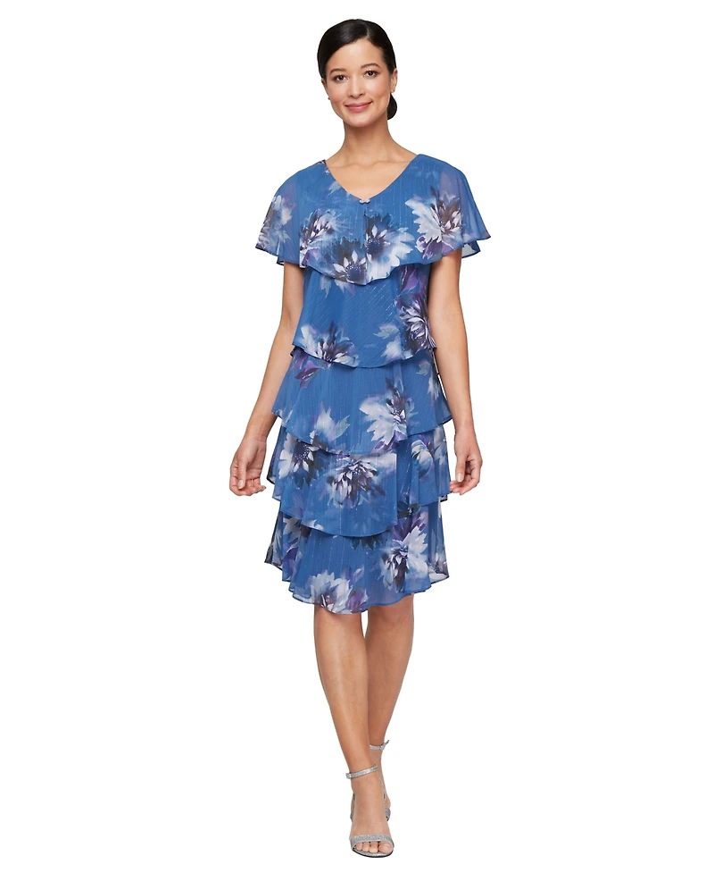 Sl Fashions Women's Short-Sleeve Chiffon A-Line Dress