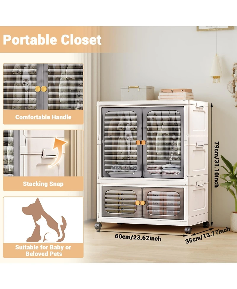 1 Pc Plastic Free Installation Baby Wardrobe Folding Storage Cabinet Multi-Layer Children's Small Wardrobe Household Clothes Storage Box Transparent G