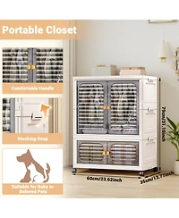 1 Pc Plastic Free Installation Baby Wardrobe Folding Storage Cabinet Multi-Layer Children's Small Wardrobe Household Clothes Storage Box Transparent G