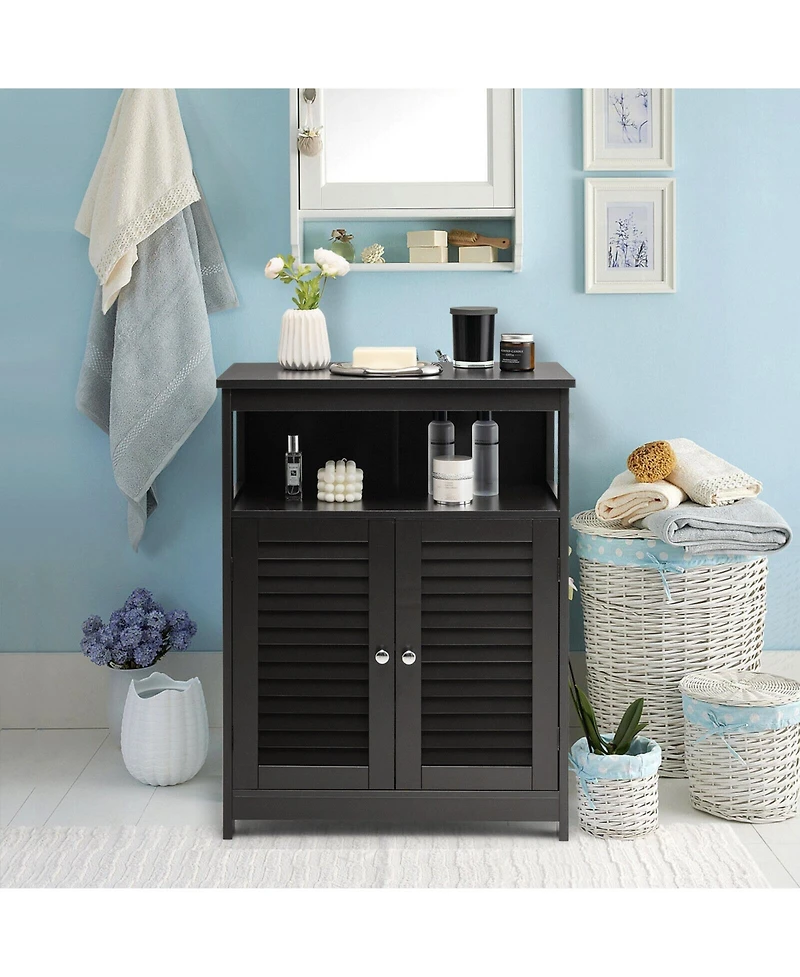 Wood Freestanding Bathroom Storage Cabinet with Double Shutter Door
