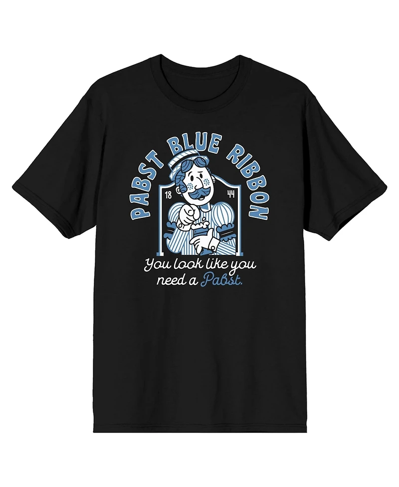 Pabst Blue Ribbon Men's You Look Like You Need A Pabst Black T-shirt-3XL