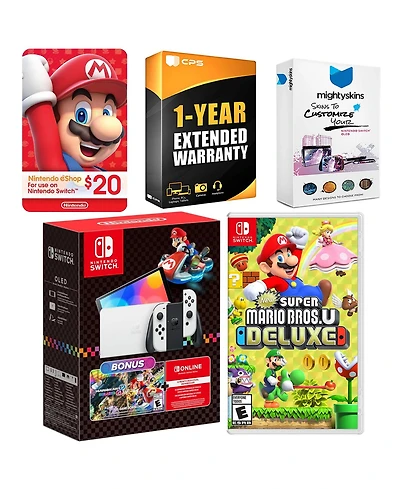 Nintendo Switch Oled Console Mario Kart 8 Bundle with New Super Mario Bros. U Deluxe, Nintendo $20 eShop Gift Card