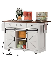 Farmhouse Kitchen Island with Drop Leaf & Wheels