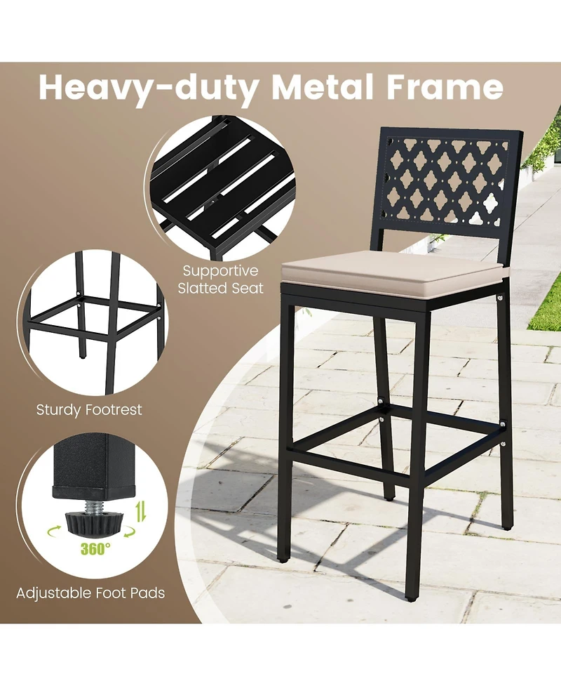 Gymax 4 Pcs Outdoor Bar Stools 27 Counter Height Barstools w/ Removable Cushions