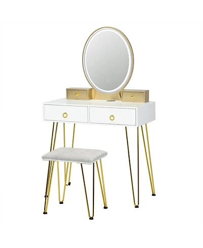 Vanity Desk with Mirror and Lights for Bedroom