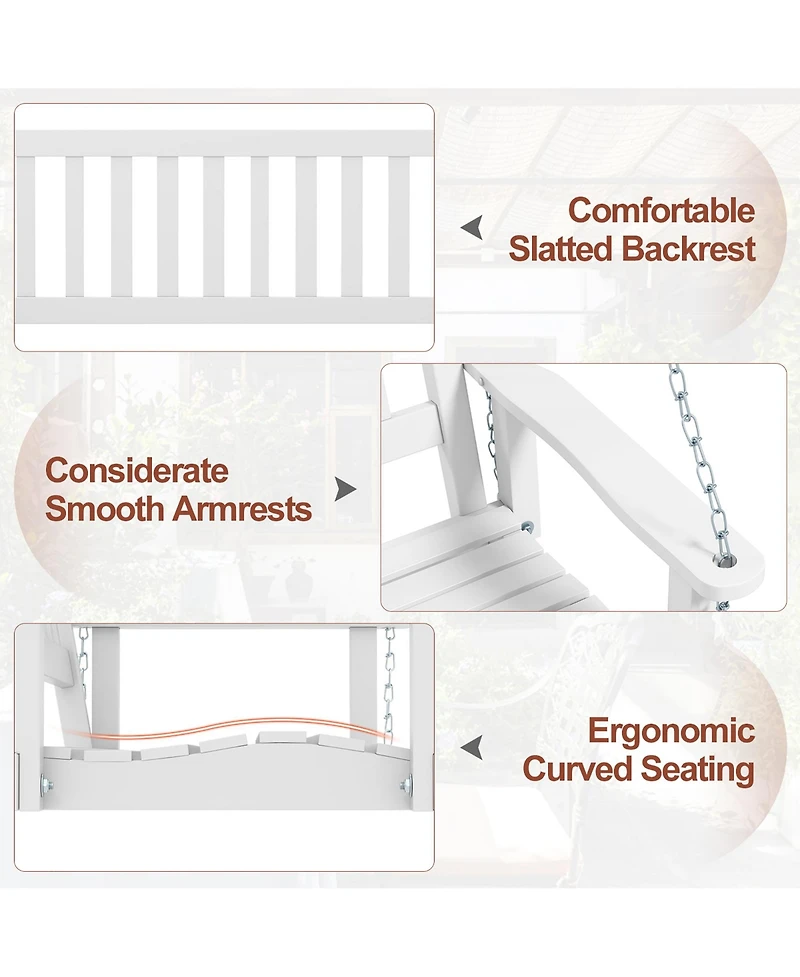 Gymax Wooden Porch Swing 2-Person Hanging Chair w/ Adjustable Galvanized Metal Chains