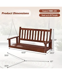 Gymax Wooden Porch Swing 2-Person Hanging Chair w/ Adjustable Galvanized Metal Chains