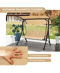 Gymax 3 Person Patio Porch Swing Outdoor Swing Chair w/ Cushions & Adjustable Canopy