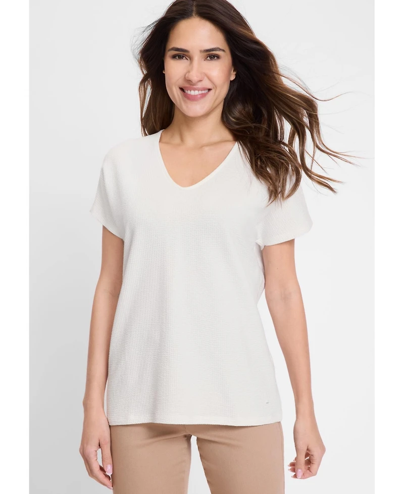 Olsen Women's Seersucker V-Neck T-Shirt