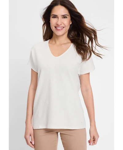 Olsen Women's Seersucker V-Neck T-Shirt