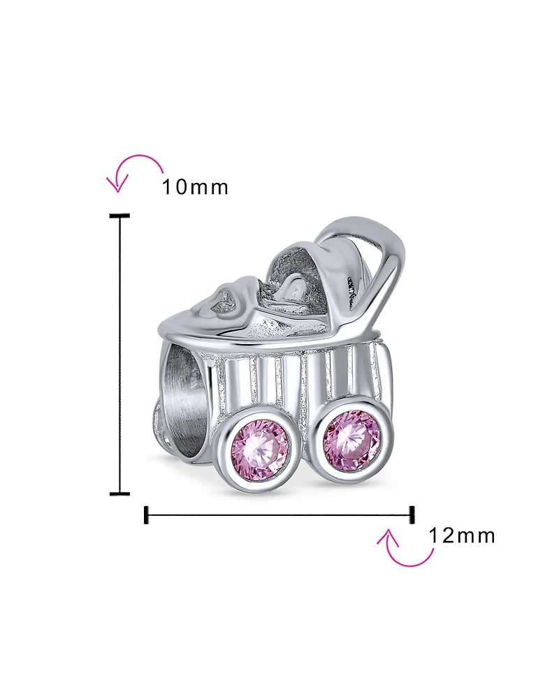 Bling Jewelry Pink Mother To Be Baby Carriage Stroller Charm Bead Sterling Silver