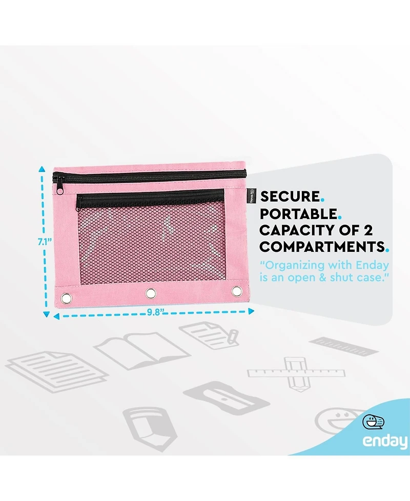 Enday Pink Pencil Pouch for 3 Ring Binder, Zippered Binder Pouches, Case Large Bags f