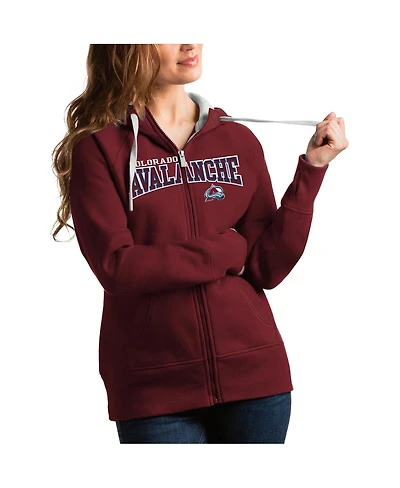Antigua Women's Burgundy Colorado Avalanche Wordmark Victory Full-Zip Hoodie