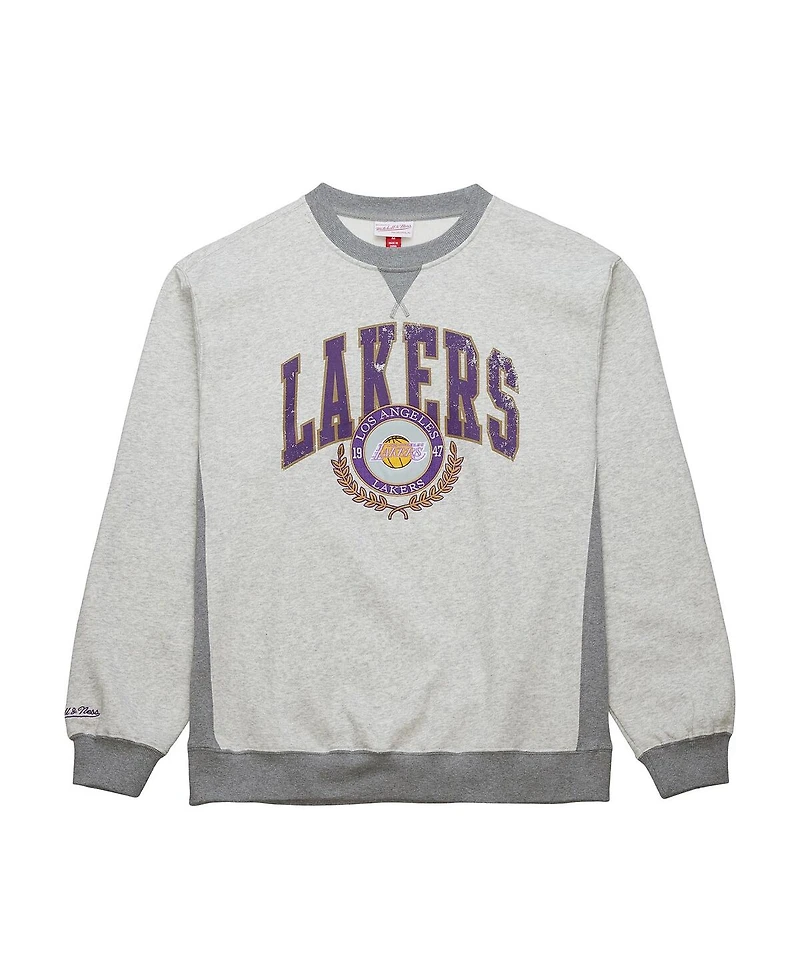Mitchell & Ness Men's Heather Gray Los Angeles Lakers Vintage Logo Pullover Sweatshirt