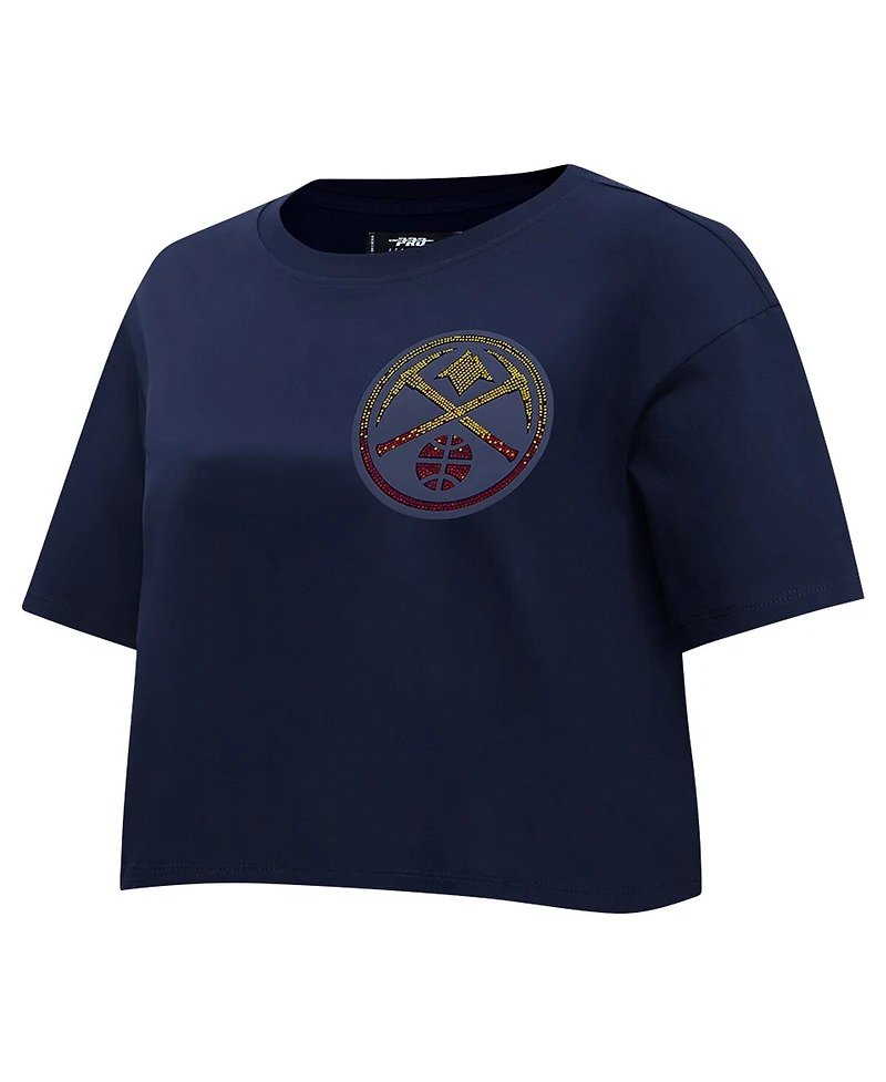 Pro Standard Women's Navy Denver Nuggets Jewels Boxy Cropped T-Shirt