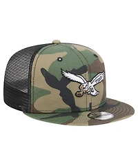 New Era Big Boys and Girls Camo Philadelphia Eagles Throwback Main Trucker 9FIFTY Snapback Hat