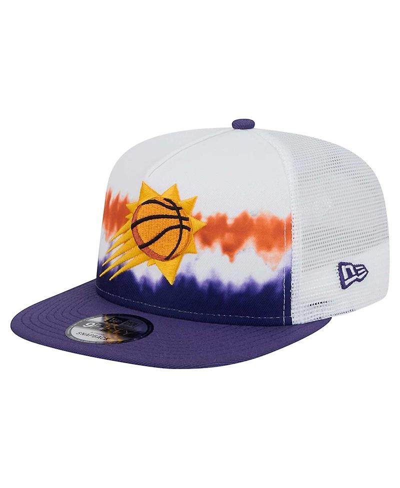 New Era Men's White/Purple Phoenix Suns Dip-Dye 9FIFTY A-Frame Trucker Snapback Hat
