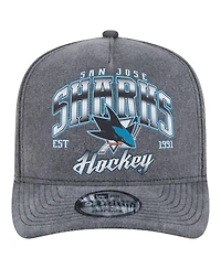 New Era Men's Charcoal San Jose Sharks Throwback Washed A-Frame Pre-Curved 9FIFTY Snapback Hat