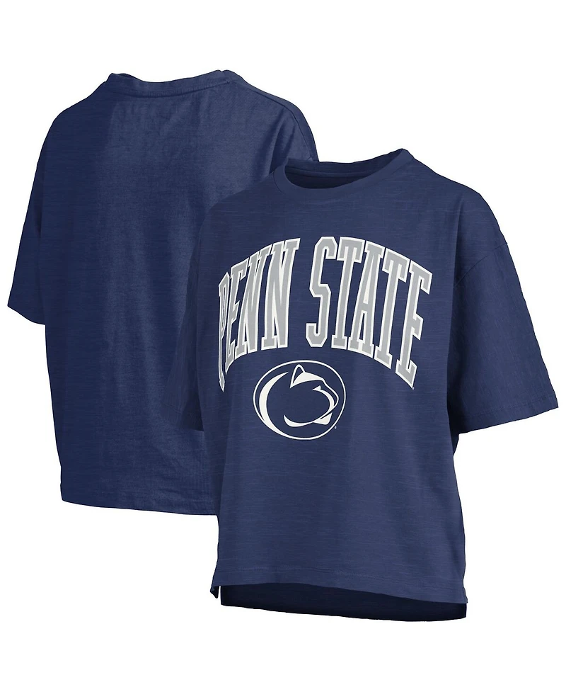 Pressbox Women's Navy Penn State Nittany Lions Nelson Arch Over Logo Waist Length Oversized Slub T-Shirt